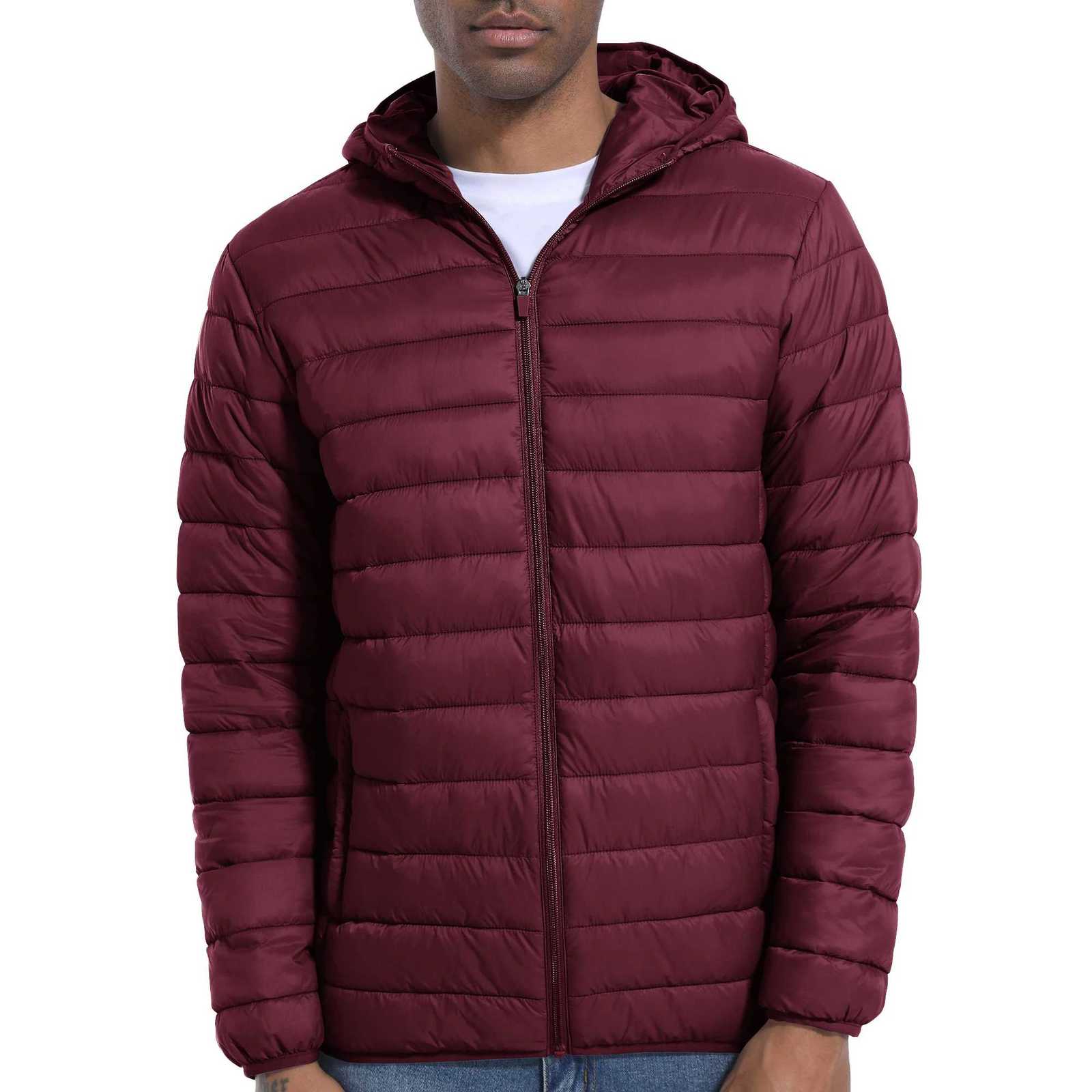 Mens Lightweight Jackets with Hood Full Zip Water-Resistant Casual Light Cotton Jacket Quilted Lined Winter Thermal Coats X250725