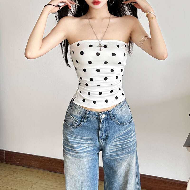 2025 Summer New Elegant Polka Dot Sexy Strapless Crop Top Versatile Camisole for Women 13d