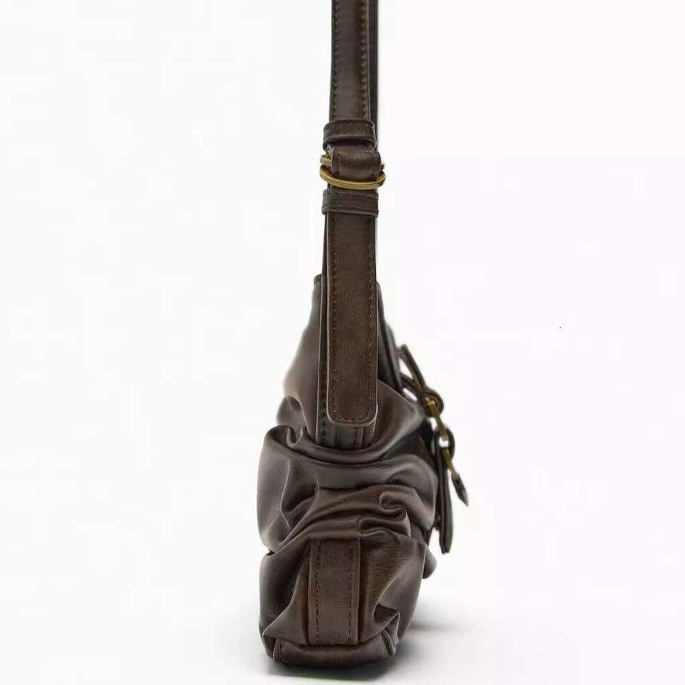 Leather Bag Bucket Bag Tote Bag ZR Home Style Trend Coffee Color Buckle Decor Underarm For Women High End Fashion Pleated Shoulder Bag