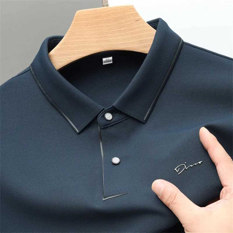 High End Brand Ice Silk Long Sleeved Fashionable Letter Printed Polo Shirt 2023 Autumn New Trend Mens Lapel T-Shirt Casual Top XJ250725