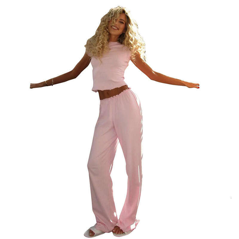 Y25st104 Women's Spring And Summer New Wave Edge Pink Comfortable Casual Sports Suit For Women B5
