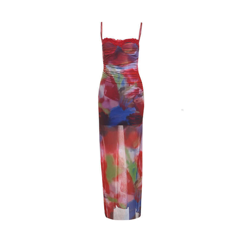 2025 Women's Summer New Casual Painted Print Sexy Strap Slim Fit Bodycon Dress 72e