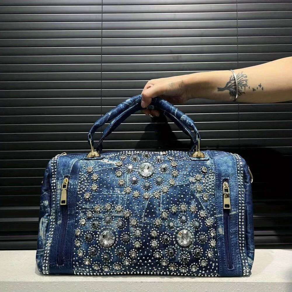 Ladies' Fashionable Gemstone Inlaid Elegant Handbag, Boston Bag, Personalized Street Style Y2k Hot Girl