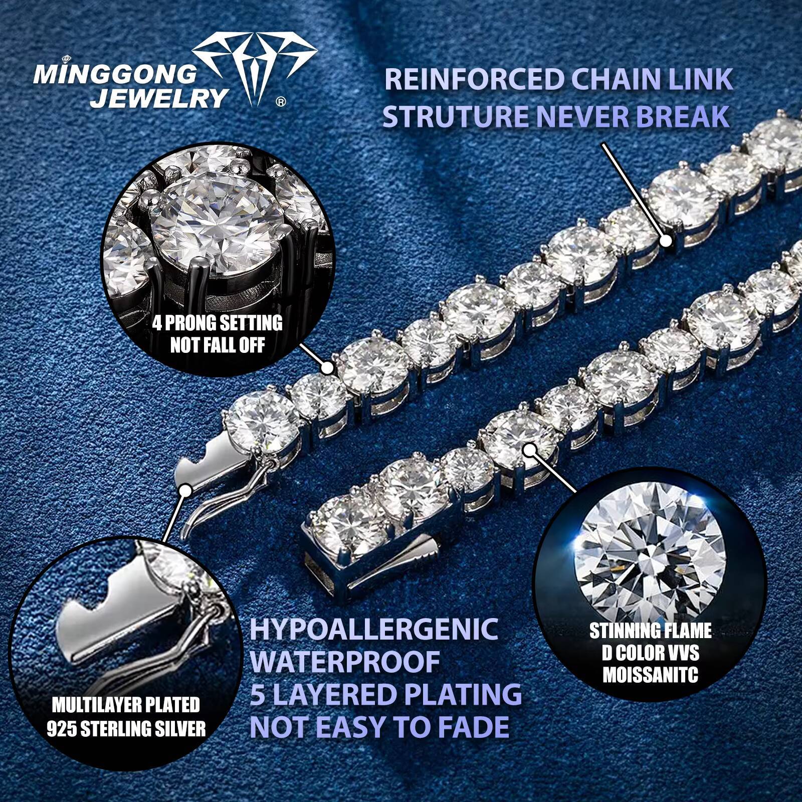 High Quality 925 Sterling Silver VVS Moissanite Tennis Chain Bracelet Custom Order S925 Emerald Tennis Bracelet Bangle