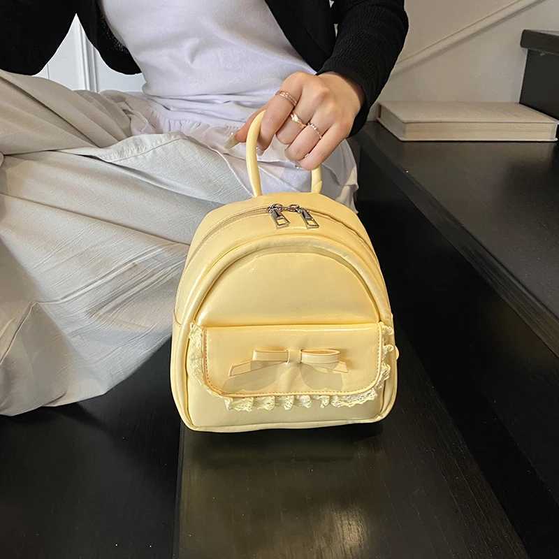 Cute Bow Lace PU Leather Small Backpack Women Portable Travel Bags for Ladies Daily School Backpack Mini Double Shoulder Bag Y250724