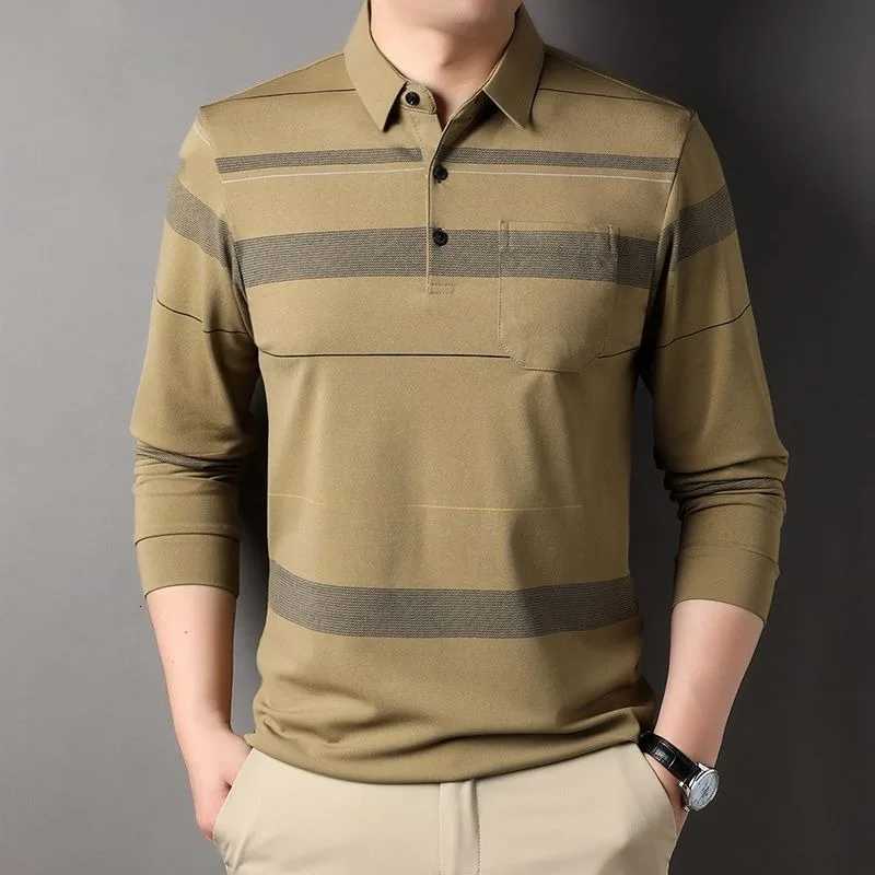 Fashion Mens Long Sleeve Striped Polo Shirts Spring Autumn New Streetwear Loose Male Clothes Business Casual Basic Cotton Tops XJ250725