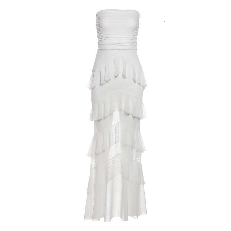 2025 Summer New Fashion Solid Color Waist-Cinching Slim Sleeveless Backless Elegant Strapless Long Dress 21a