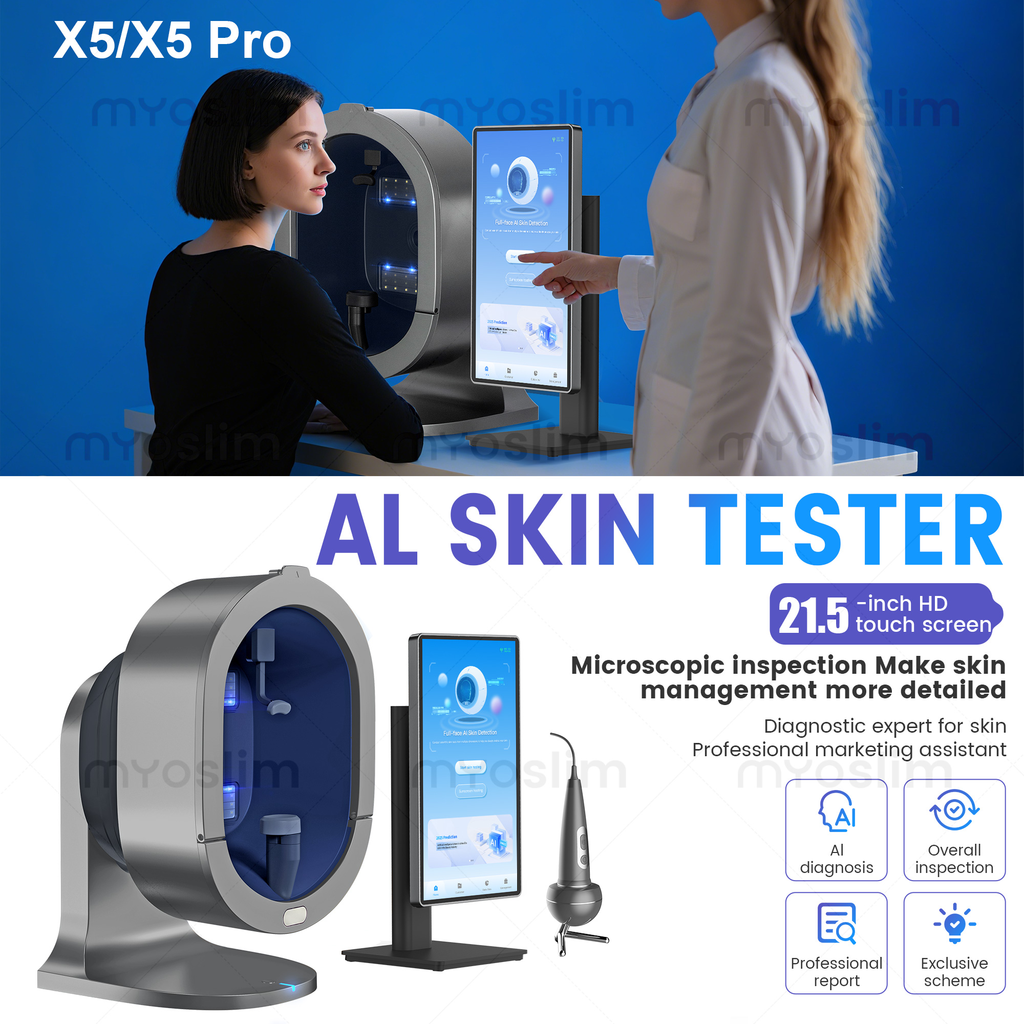 Skin Analyzer Machine For Face Moisture Oil Detection With HD Camera and Real-Time Report Beauty Salon Facial Skin Test Device