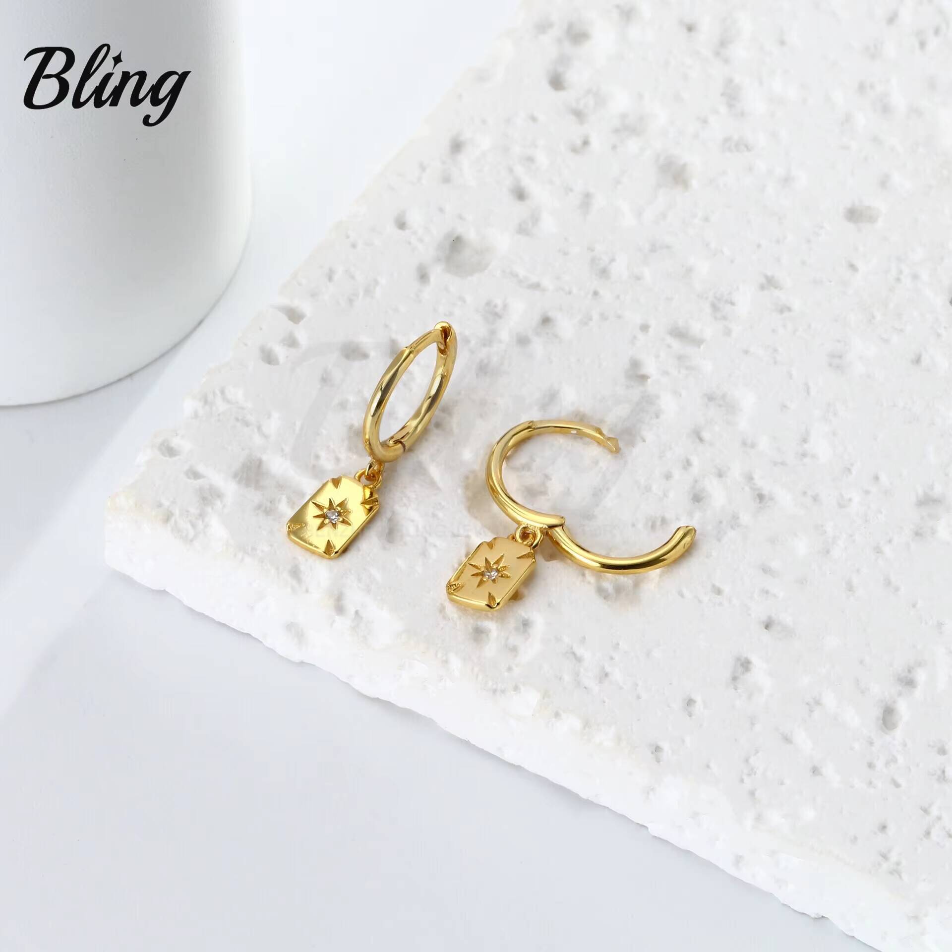 BLING Custom Diamond Moissanite Earrings S925 Sterling Silver Women Hoop Earrings Gold Plated Star Stud Earrings with Zircon
