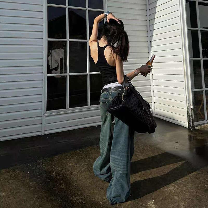 2024 Spring New Women's Solid Color Slim Street Fashion U-Neck Strap Mid-Length Vest 8ed