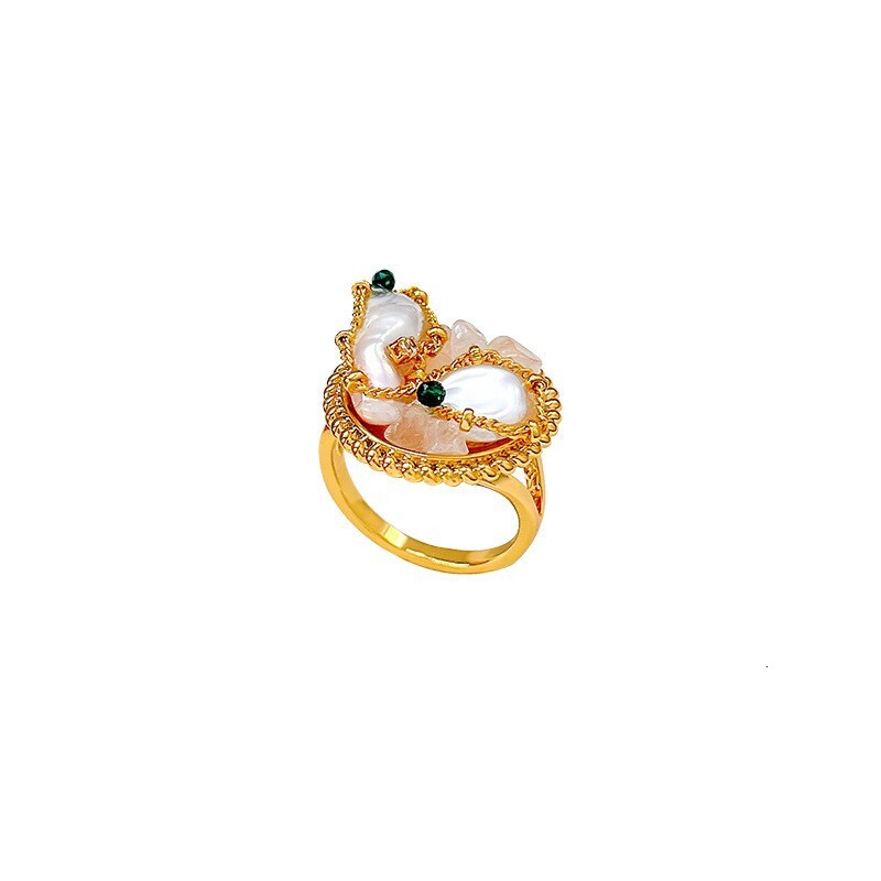 Cuban Colorful Natural Pearl Designer Jewelry Ring For Women, Vintage Luxury Jewelry Light Luxury Adjustable Ring, High-end Versatile Zircon Index Fin