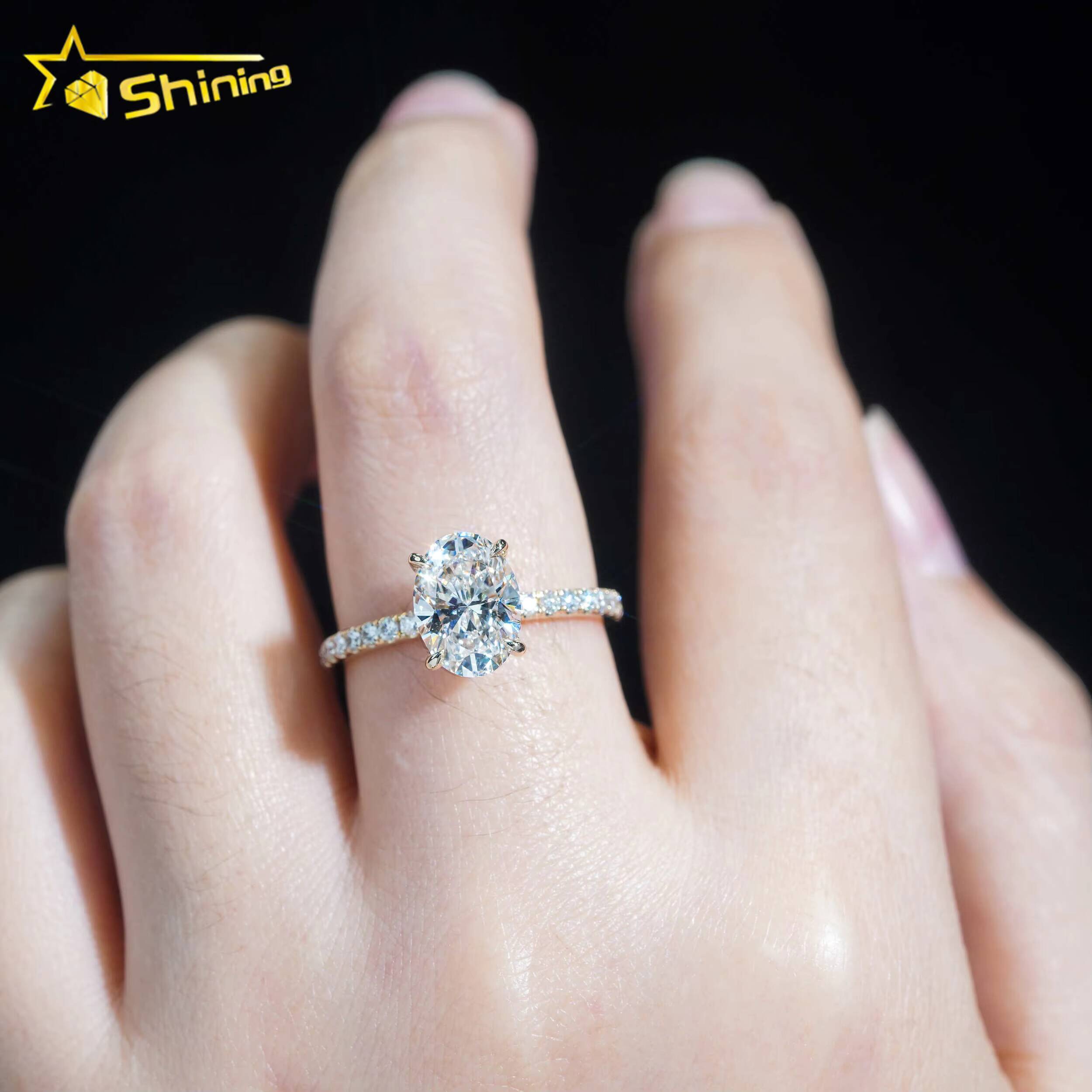 Oval Cut Hidden Halo Half Iced Band 2ct VVS2 Lab Grown Diamond CVD Engagement Ring 14K Solid Gold Wedding Rings