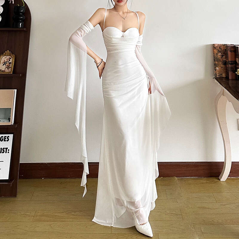 2024 Autumn Winter New Women's Solid Color Slim Fit High Waist Fashion Strapless Backless Dress 481