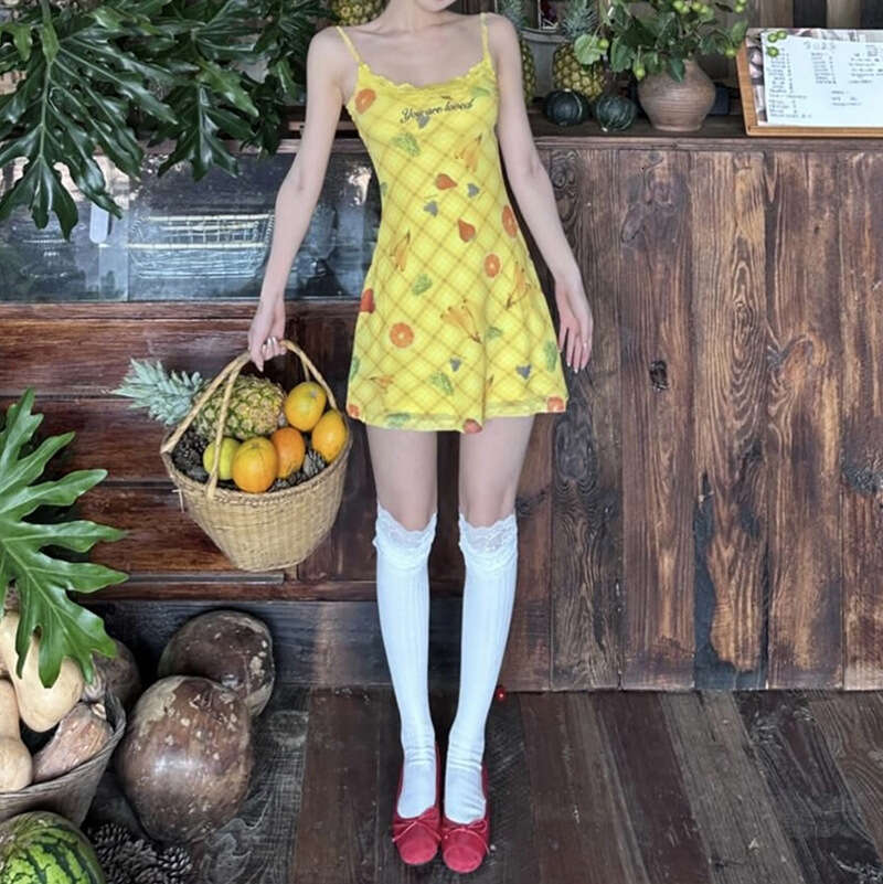 2025 Summer New Street Fashion Printed Sexy Strap Waist-Cinching Dress for Women 39e