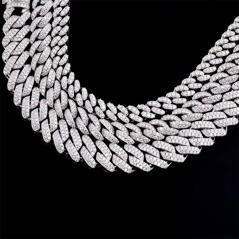 Hip Hop 6mm-15mm Moissanite Silver Miami Cuban Link Chain Iced Out Necklace Micro Pave Diamond Chain with Box Lock