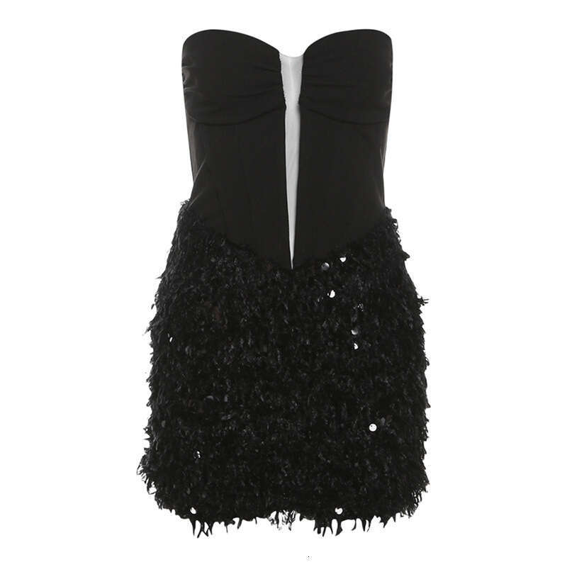 2024 Autumn Winter New Solid Color Sexy Strapless Vest High Waist Bodycon Skirt for Women d7d