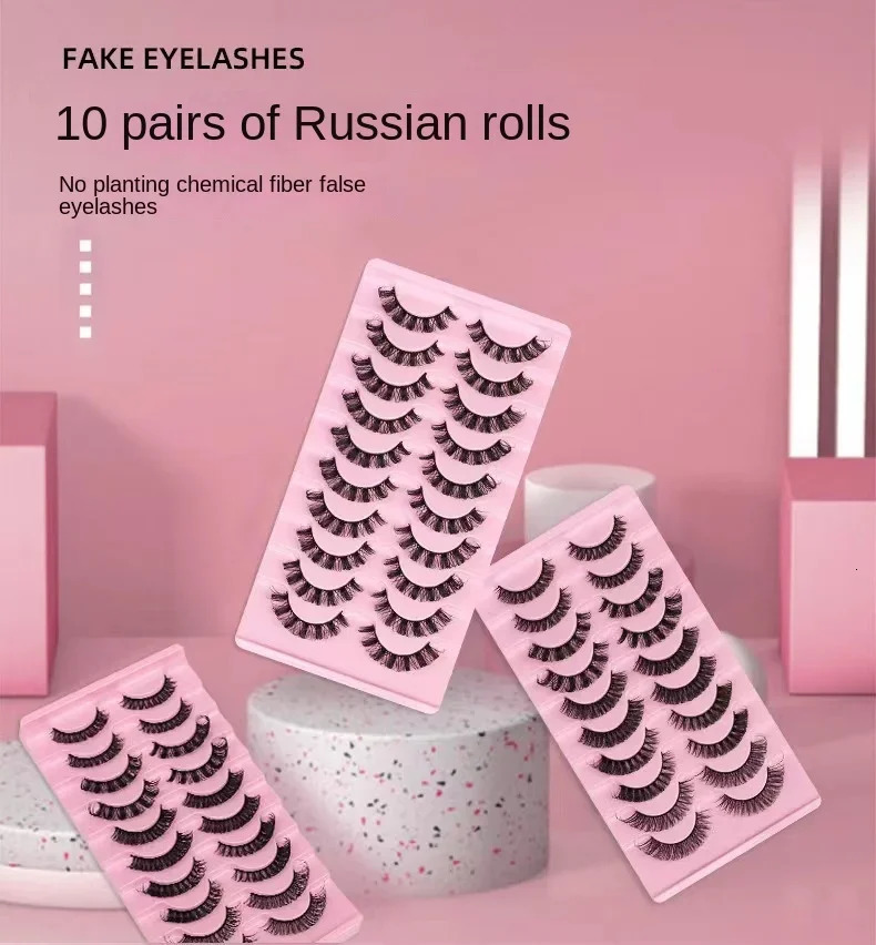 10Pairs 3D Mink Lashes russian strip lash Dramatic False Eyelashes Faux Cils Makeup Wholesale Eyelash 250714