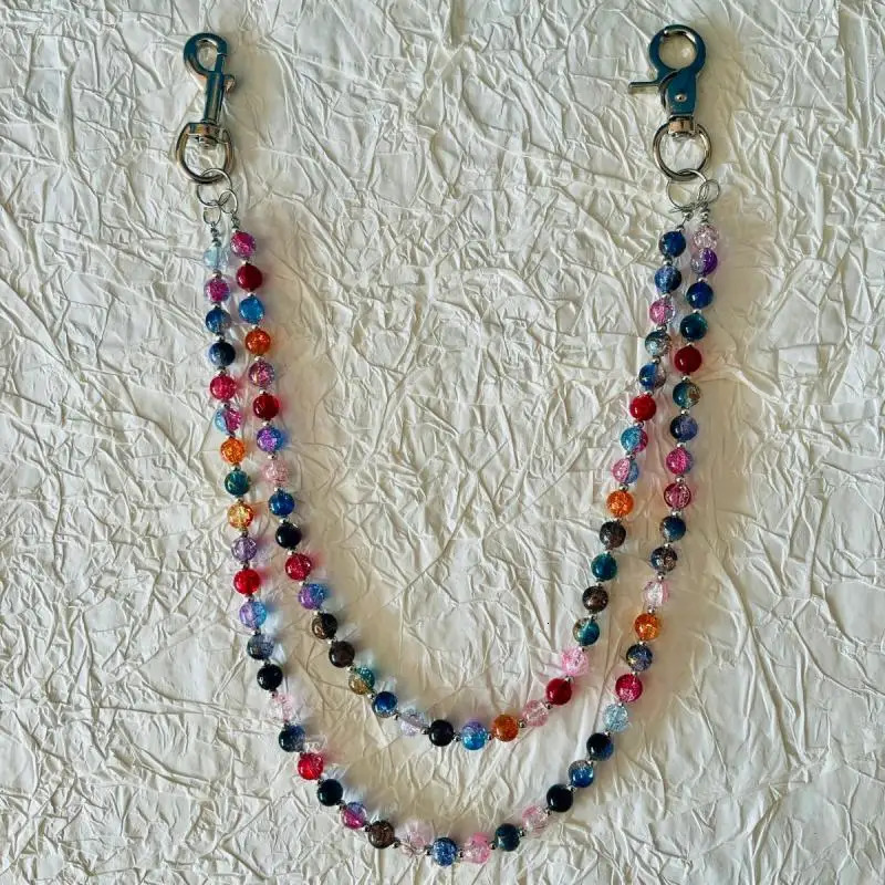 Original punk style pants chain colorful beads double-layer mixed color niche 250722