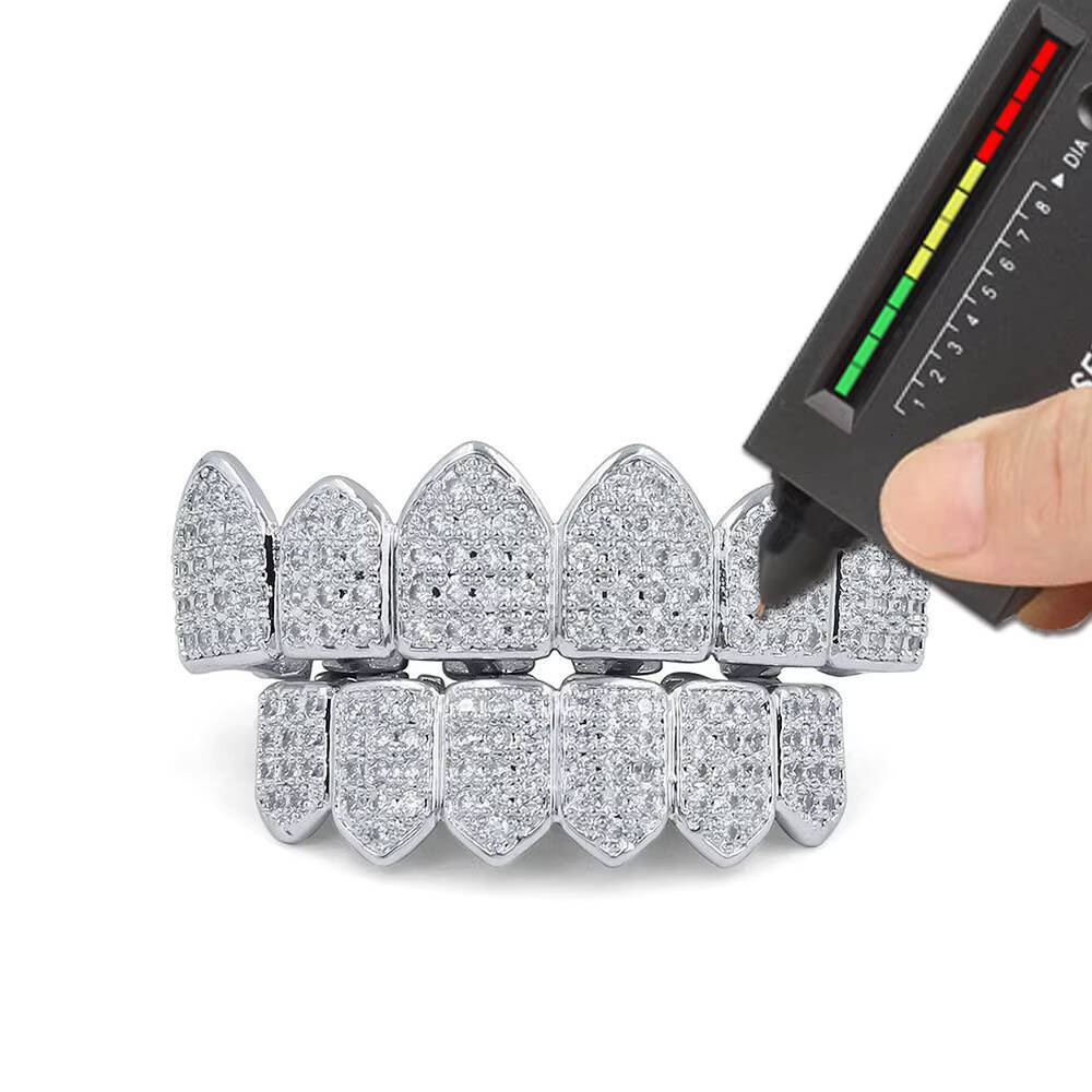 Custom Hip Hop 925 Sterling Silver Gold Plated Men Teeth Iced Out Moissanite Teeth