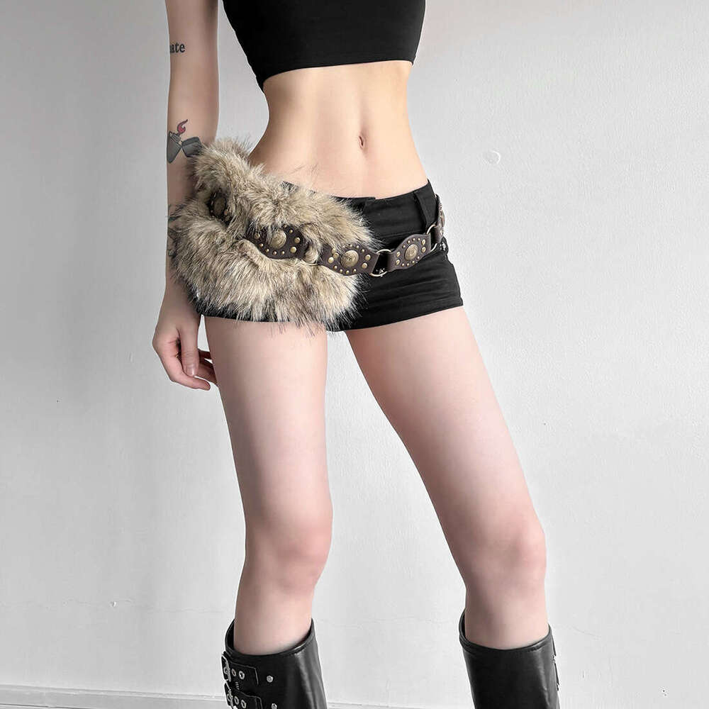 2025 Summer New Style Furry Patchwork Personality Loose Versatile Fashion Trend Waist Decoration for Women f59