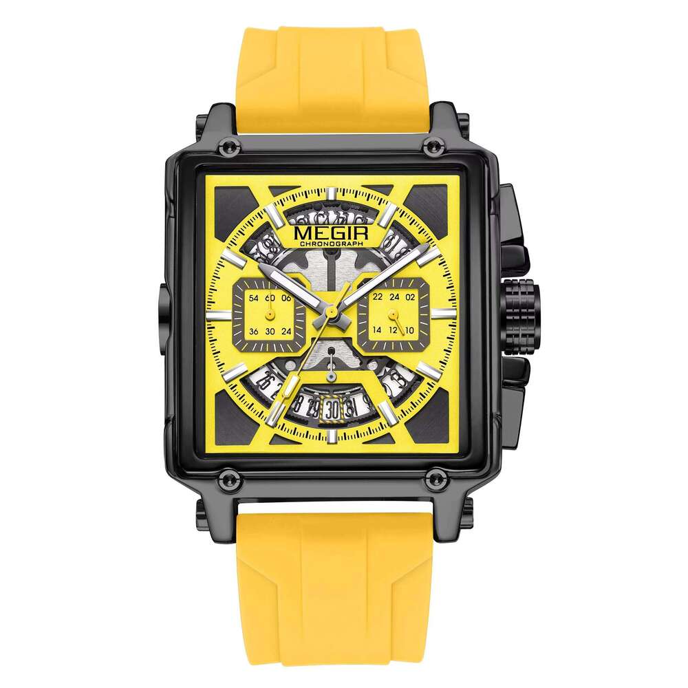 DHwatches MEGIR Men's Square Sports Watch - Chronograph, Luminous, 30M Waterproof, Silicone Strap, Fashion Wristwatch