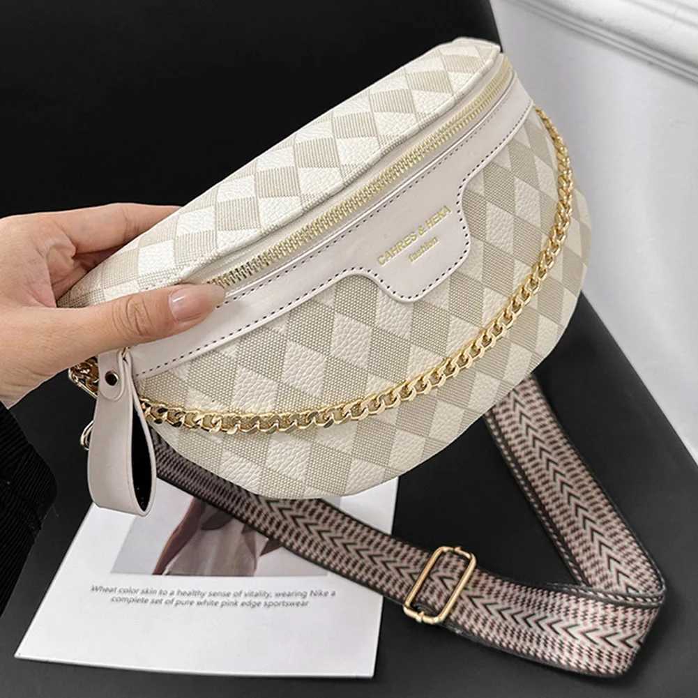 PU Leather Waist Bag for Women Rhbic Latt Fi Street Fanny Pack with Chain Wide Strap Classic Ladies Waist Bag Banana Bag Y250724
