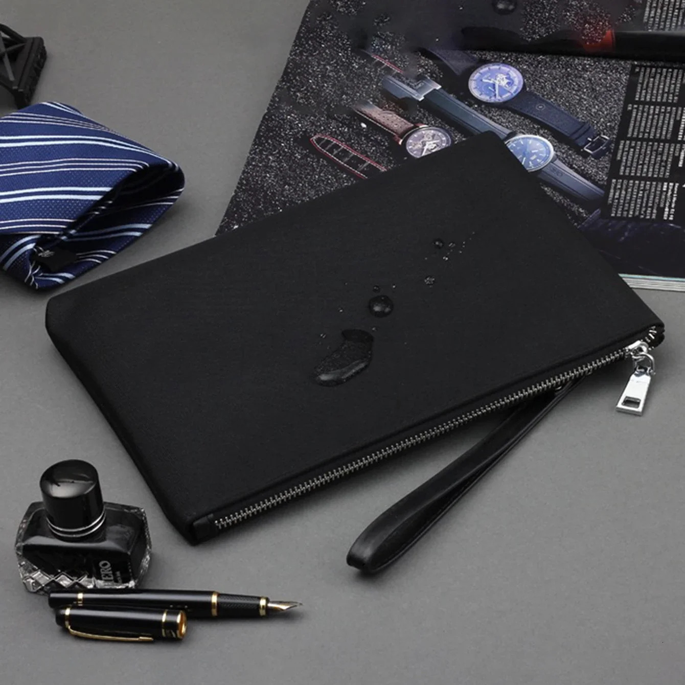 Business Simple Clutch Bag Fashion Casual Slim Portable Zipper Wristlet Bag Mens Handheld Armpit Bag 250723