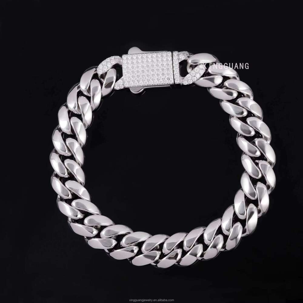 Custom Polished 8/10/12mm Solid Sier Plain Link Spring Clasp VVS Moissanite Lock Cuban Chain Necklace Men Jewelry