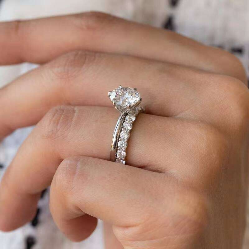 Custom Made Gold Classic Look of 2CT Round GRA Moissanite 6 Prongs 2 Tones Solitaire Ring