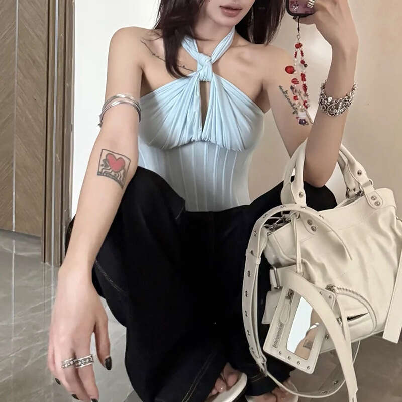 2025 Summer New Women's Fashion Solid Color Sexy Halter Neck Tube Top Vest b9b