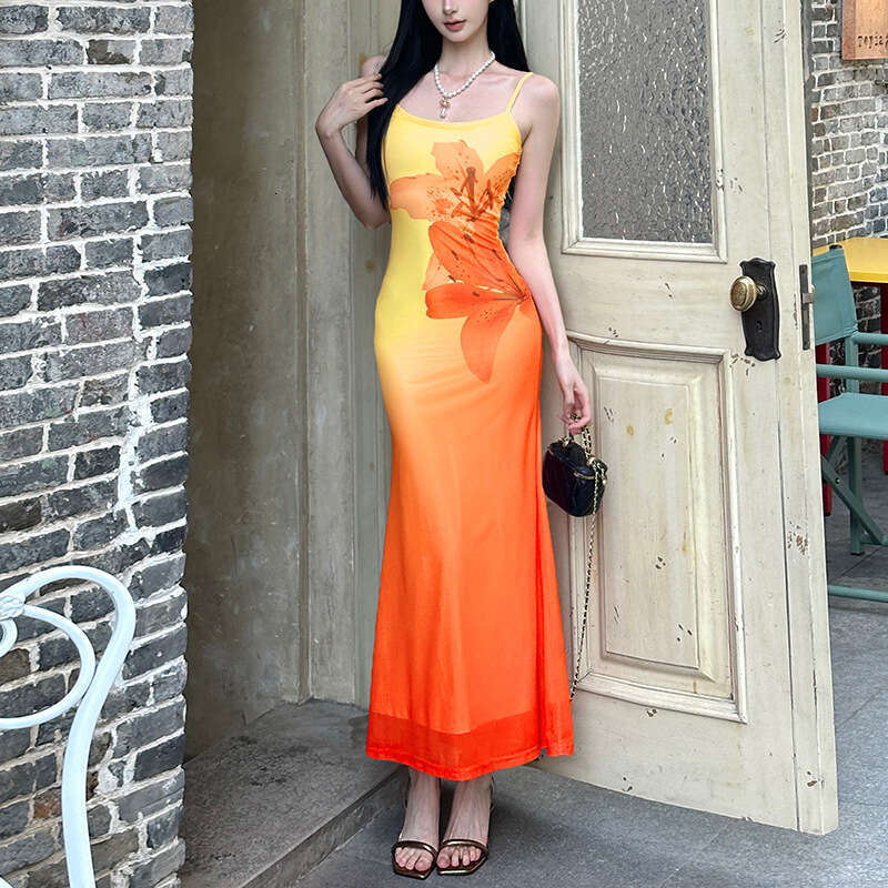 2025 Summer New Women's Street Fashion Sexy Strap Printed Bodycon Dress 73a
