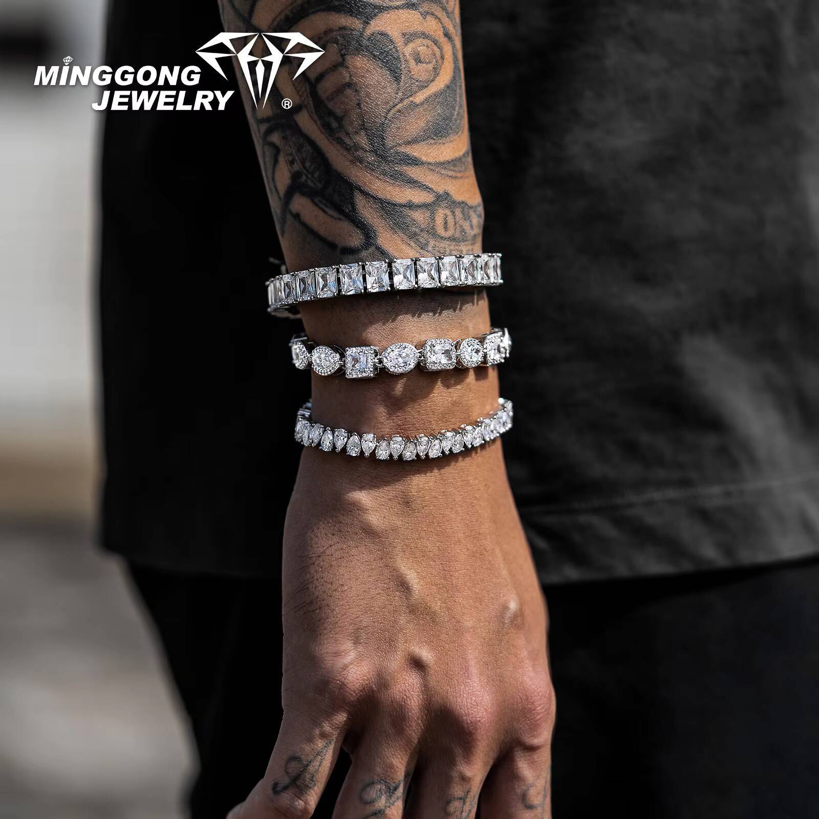 High Quality 925 Sterling Silver VVS Moissanite Tennis Chain Bracelet Custom Order S925 Emerald Tennis Bracelet Bangle