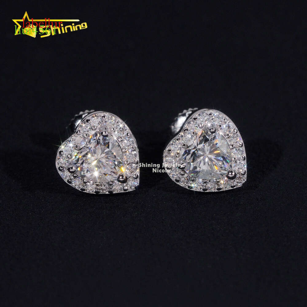 Hip Hop Style High Quality Wholesale Price Sterling Sier Moissanite Stud Heart Earrings