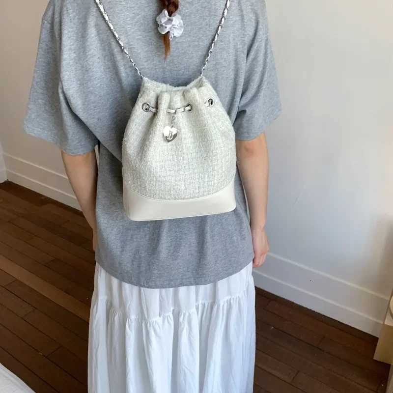 2025 Wens Chain Backpack Detachable Tweed Sahel Convertible Carry Summer Minimalist Shoulder Crossbody Purse Y250724