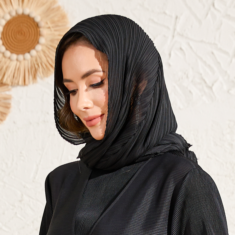 Pleated headscarf Ethnic Clothing New long women's Muslim headscarf, solid color pleated scarf