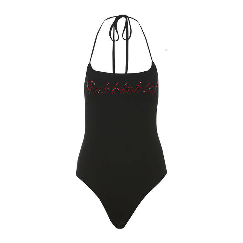2025 Spring New Women's Fashion Solid Color Slim Street Style Halter Neck Sleeveless Rhinestone Jumpsuit c9a