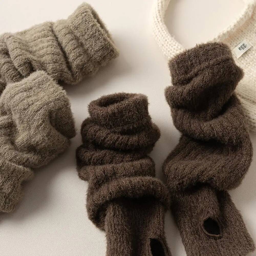 Hot Sale Mink Fleece Fingerless Women's Soft Winter Warm Solid Color Plush Knitted Gloves Lolita Jk Arm Warmer Y2K ddmythur