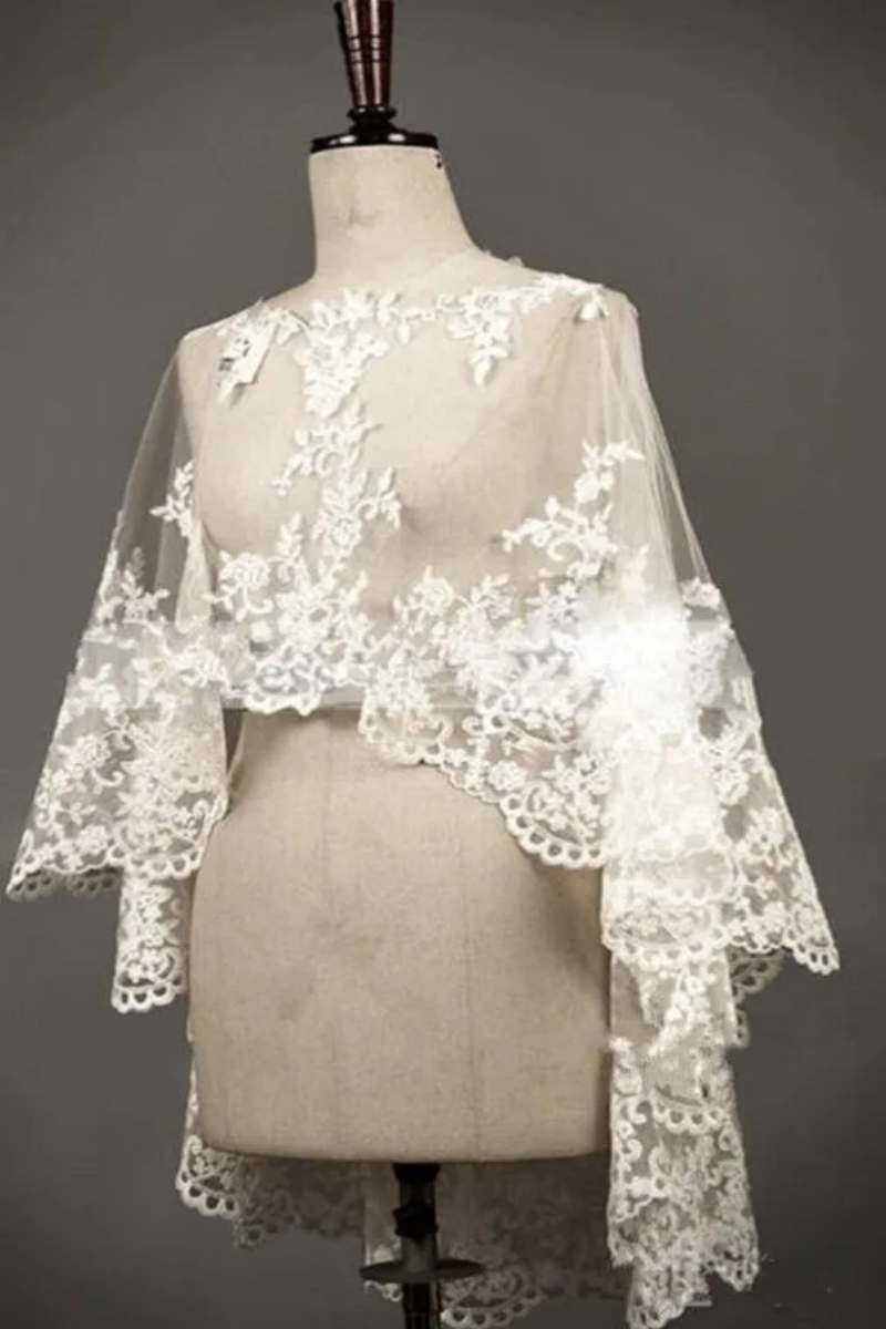 Real Picture Women Sleeveless Bridal Wraps White Lace Appliques Wedding Bolero Jacket Shawl Custom Made Size Long Capes