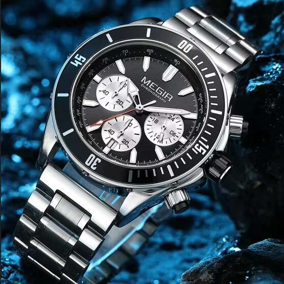 DHgargets MEGIR Men's Chronograph Watch - Stainless Steel Band, Luminous, 30M Waterproof, Multifunction Quartz Wristwatch