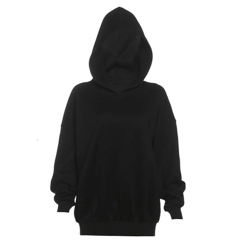 2024 Autumn New Women's Solid Color Loose Street Fashion Hooded Long Sleeve Mid-Length Sweatshirt 1bb