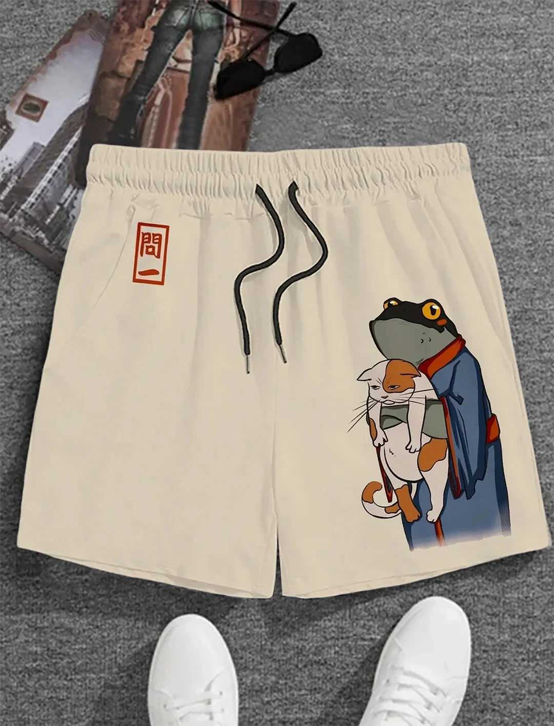 3D Japanese Cat Warrior Print Mens Swimming Trunks Quick-Drying Beach Shorts Outdoor Leisure Sports Shorts Casual Mens Shorts W250724