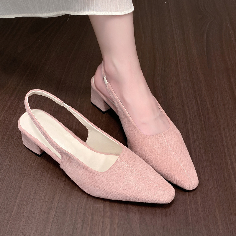 Ddmysports French Style Peep Sandals For Women New Summer Elegant Versatile Chunky Pointed Toe Open Back High Heel Single Shoes Outdoor Shoes