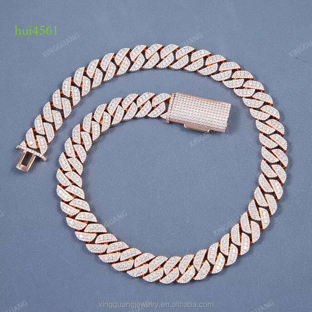 Hot Sale Hip Hop 15mm VVS Dia Cuban Link Chain GRA Moissanite Sterling Sier Gold Plate Fine Jewelry Bracelets