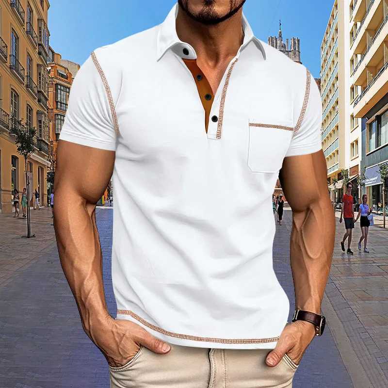2024 New Summer Mens Short Sleeve Polo Shirt with Pocket and Lapel Top European and American Fashion Casual Mens Polo Shirt XJ250725