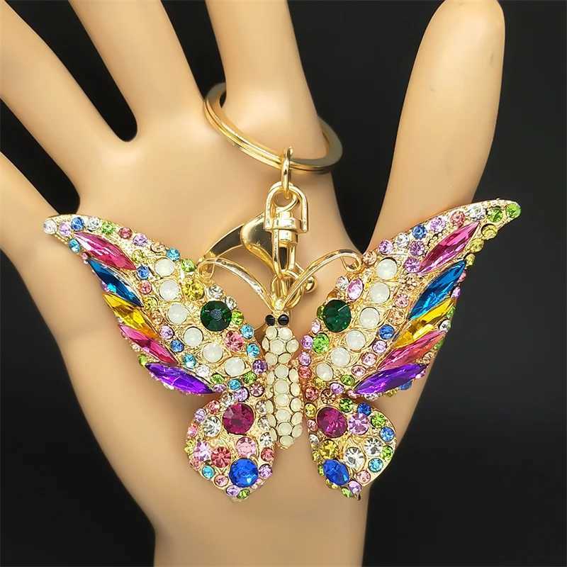 Colorful Rhinestone Butterfly Key Chain Pendant Gold Color Metal Animal Insect Keyring for Women Girl Jewelry Gift Llaveros 250715