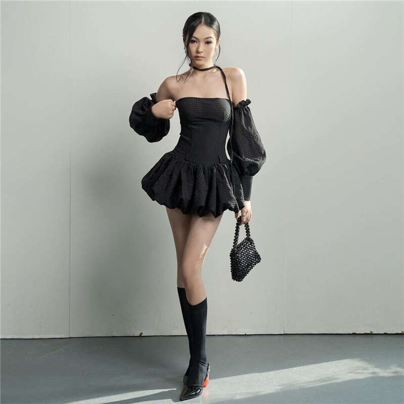 2023 Spring New Women's Solid Color Slim High Waist Fashion Off-Shoulder Tube Dress cd2