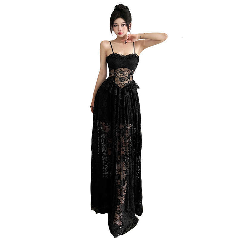 2025 Summer New Sleeveless Slim Lace Trim Waist-Cinching Pure Desire Sexy Fashion Long Dress Women's Clothing a55