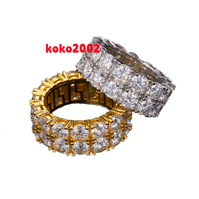 Wholesale 925 Silver Two-Row Moissanite Jewelry Fine Hip Hop Bling Ring for Men and Women Wedding Engagement Gift