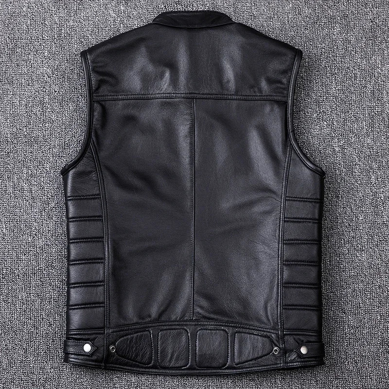 2025 Genuine Cowhide Leather Vest Mens Motorcycle Biker Vests High Quality Stand Collar Sleeveless Jackets Zipper Waistcoat 250725