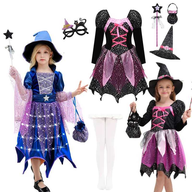 Girls Halloween Witch Costume Children Cosplay Vampire Princess Dress Up Led Clothes With Hat Bag Carnival Par Outfits Z250725